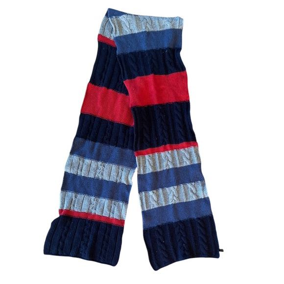 Portolano Wool Cashmere Blend Scarf Striped Cable Knit Large Red Blue Gray - Picture 2 of 8